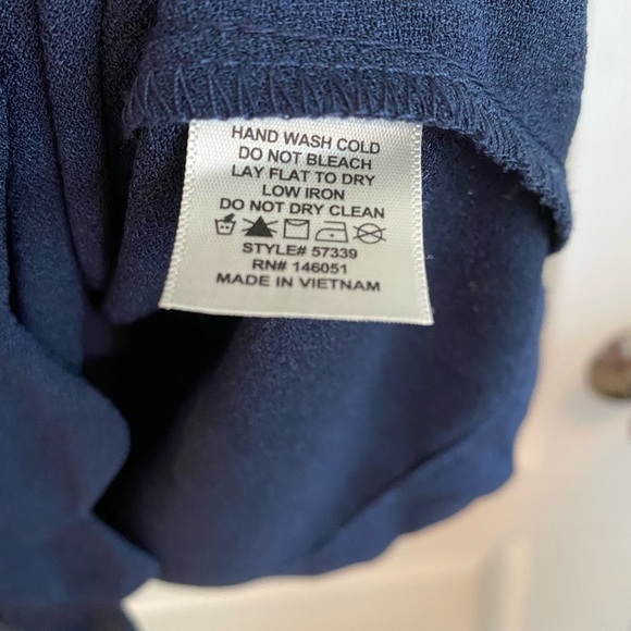 Monteau LA Jewel Neck Short Sleeves Scalloped Trim Sheath Dress Navy Blue Medium - Picture 7 of 11